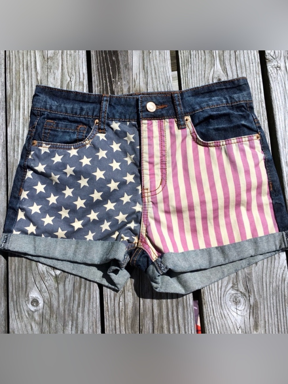 RUE 21 American Flag Jean Shorts SZ 3/4! NWOT!